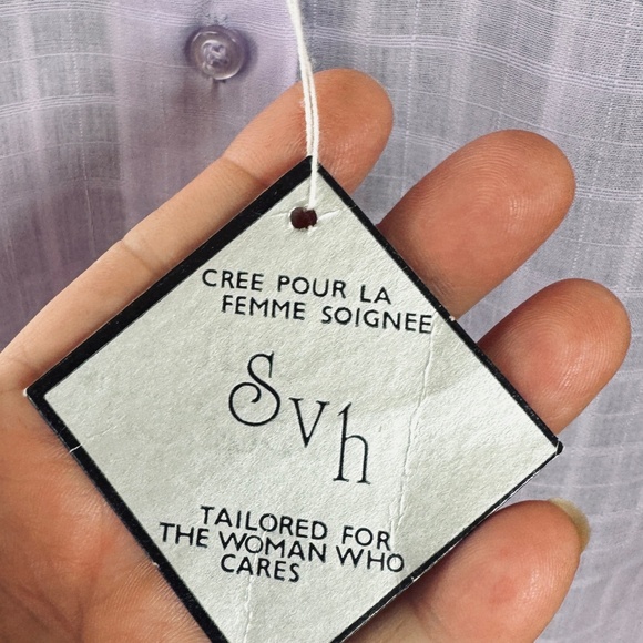 Vintage 1980s blouse, lavender/lilac check, NWT Susan Van Heusen, 6/8 (M) - Picture 3 of 12